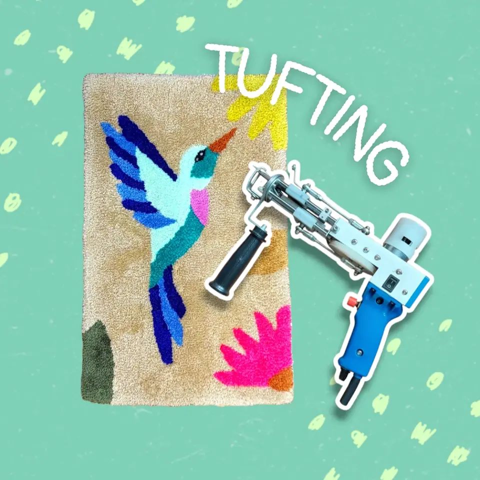 Curso online de tufting con alfombra de colibrí y pistola de tufting
