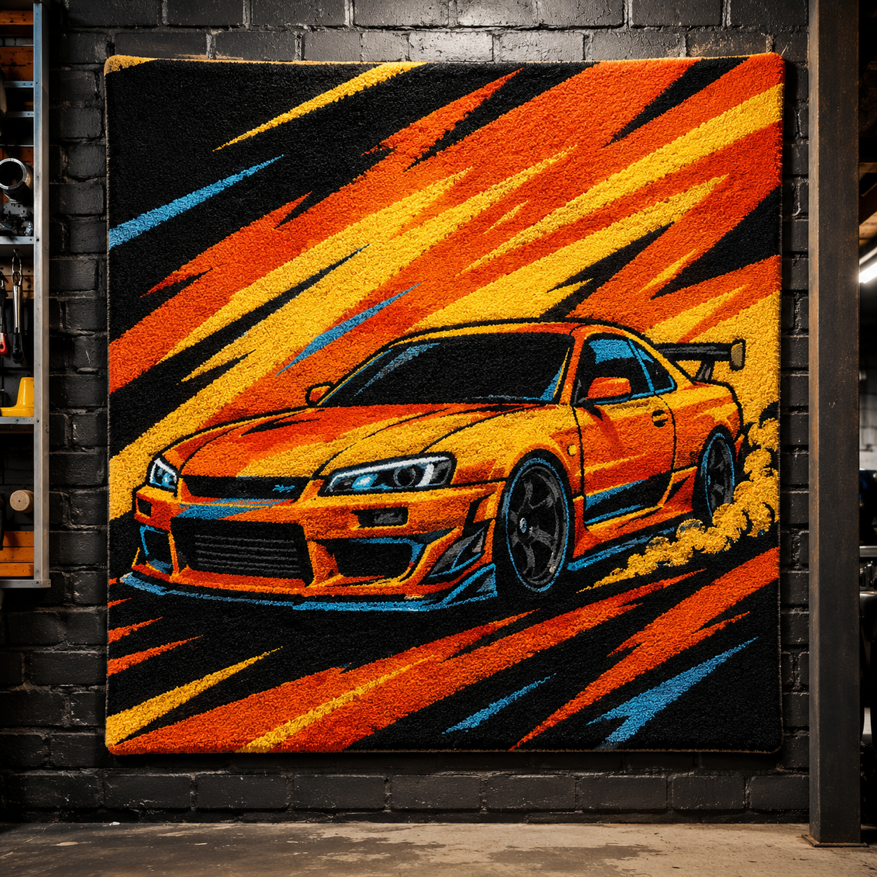 Alfombra de tufting con diseño de automóvil