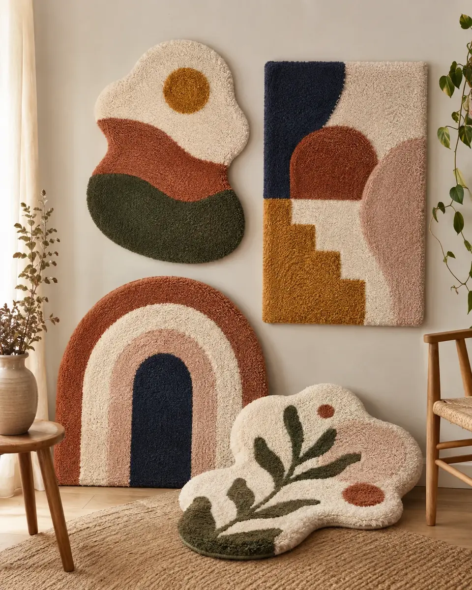 Colección de alfombras de tufting con diferentes formas y diseños abstractos